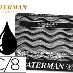 8 cartuchos largos tinta estilográfica Waterman negra